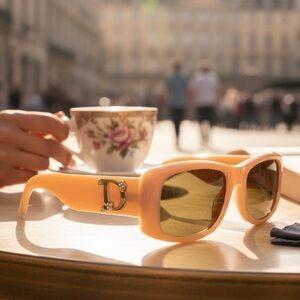 Dior Boudoir peach vintage sunglasses Rectangular Sunglasses brown Lenses auth